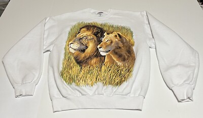 Lion Couple Crew Neck Sweatshirt Jerzees NuBlend Medium White