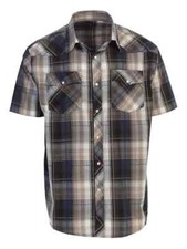 Men's Flannel Western Shirt Snap Button Two Pocket Plaid Short Sleeve SS-92W