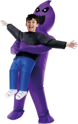 Kids Ghost Pick Me Up Inflatable Costume Boys Purple Ghoul Halloween Phantom