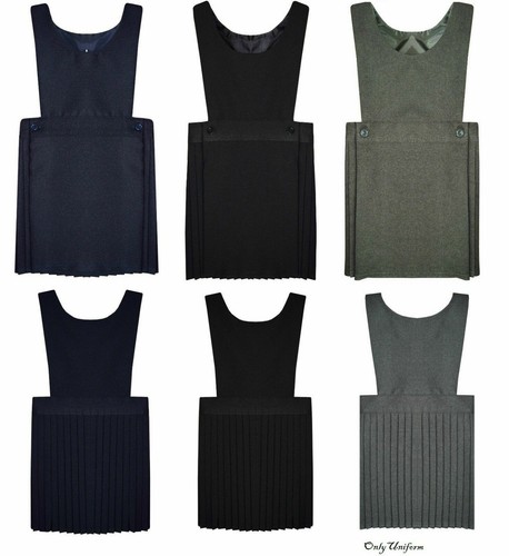 PLEATED BIB PINAFORE DRESS AGES 2-18 GIRLS SCHOOL UNIFORM BIB BLACK NAVY GREY