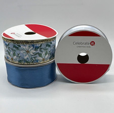 Celebrate It Christmas Wire-Edged Ribbon 1.5in x 30ft Blue shades/ Floral 3