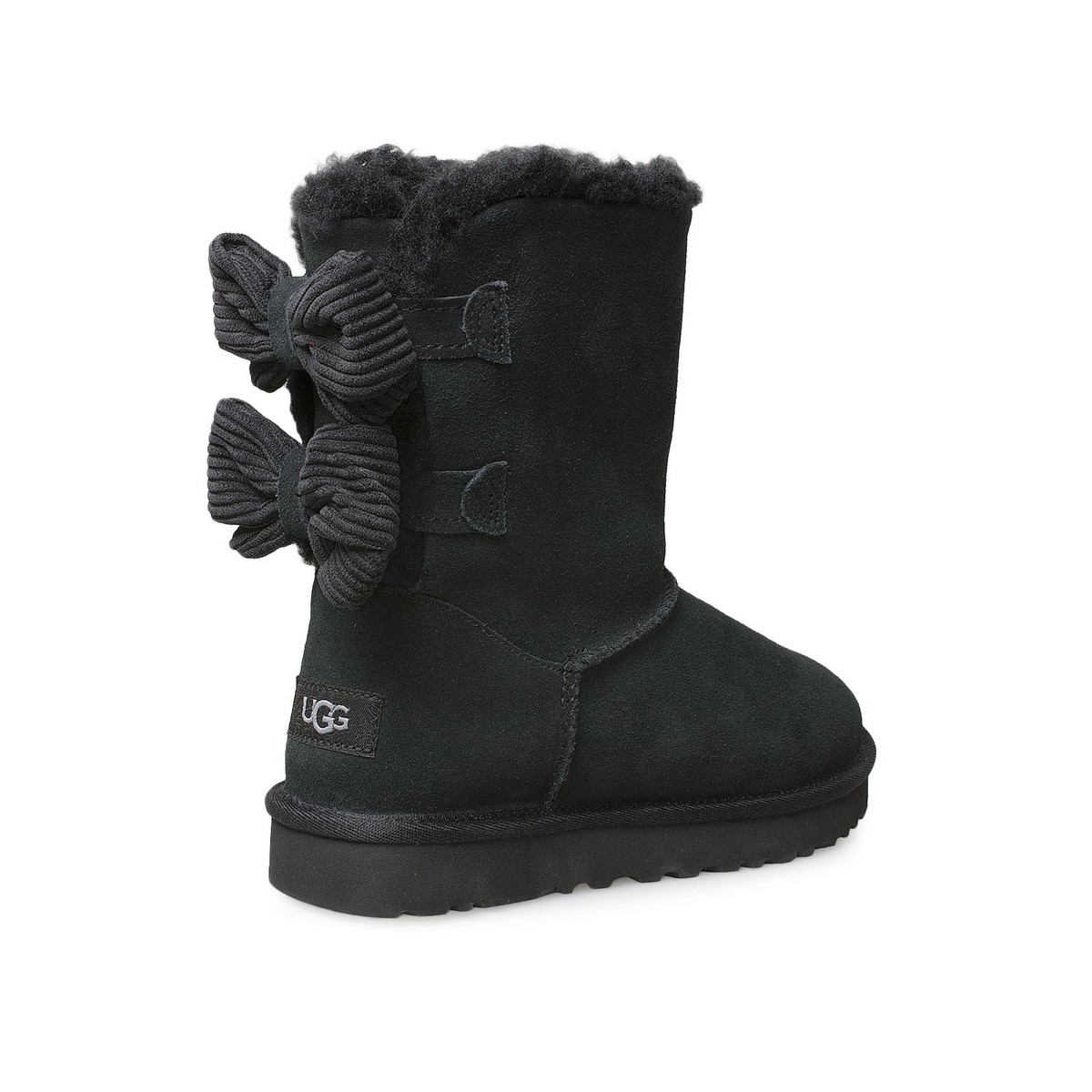 UGG BAILEY CORDUROY BOW BLACK SUEDE SHEEPSKIN WOMEN'S BOOTS SIZE