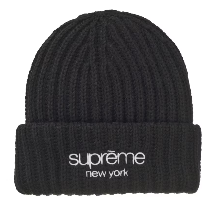 Supreme New York Ribbed Classic Chunky Beanie – BLACK (FW24) New