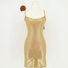 Skims Womens Stretch Mini Gold Bodycon Metallic Slip Mini Dress XS NWT Shimmer