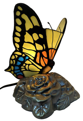 Tiffany Style Table Lamp Stained Glass Butterfly 5Ft Cord On&Off Switch