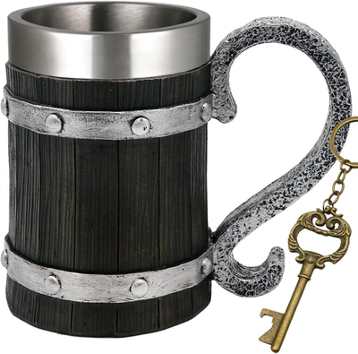 #ad Viking Beer Mug Gifts for Men 21Oz Nordic Wooden Barrel Beer Tankard Cup Vikin $30.90