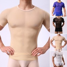 Camicia uomo slim fit sexy rete trasparente manica corta palestra top tempo libero maglietta T-Shi