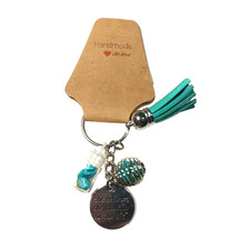 Handmade With Love Keychain Silver Turquoise Color Tassel Believe You Can