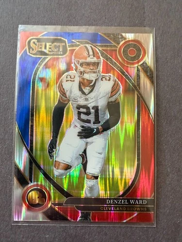 Denzel Ward 2024 Panini Select Blue &amp; Red Prizm Shock Club Level Cleveland