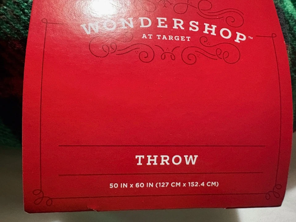 Manta de lana a cuadros roja, blanca, verde de vacaciones WONDERSHOP 50" X 60" Foto 2 de 3