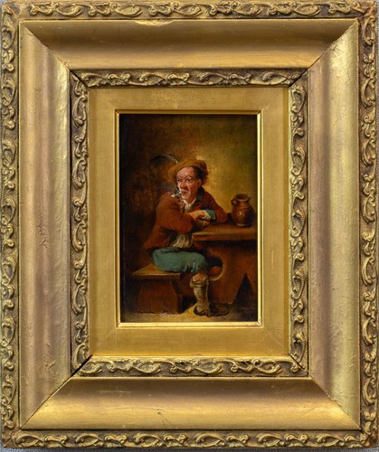 Charmingly Small Antique Oil Painting | Pipe Smoker in a Tavern, Dutch Genre - Picture 3 of 12