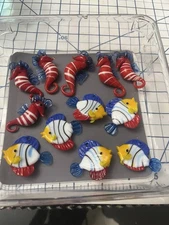 Hand Blown Glass Seahorse & Glass Fish (6- each ) lot of 12 , 1” ea 