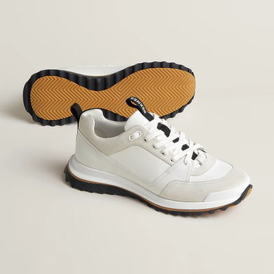 HERMES MEN'S LEADER SNEAKERS WHITE GOATSKIN. STYLE# H252864ZH