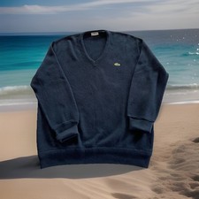 Vtg Izod Lacoste Navy Blue V-Neck Orlon Acrylic Sweater Made in USA Mens Large