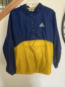 Adidas Windbreaker Kid/Youth XL 18/20 Hooded 1/2 Zip Pullover Navy Blue & Yellow