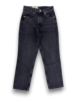 H&M Damen Jeans schwarz Gr. 32 Straight High Waist Cropped Jeans 7/8 Hose