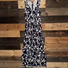MILLY Designer Blue Print White Long Midi Maxi Women s Dress V Neck Medium M