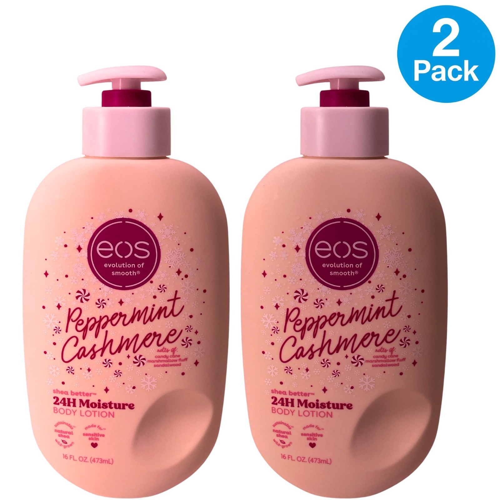 EOS Peppermint Cashmere Body Lotion 16 oz 2 Pack New