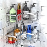 Duschablage Ohne Bohren Rostfrei Edelstahl Badezimmer Regal 8 Haken 2 StüCk