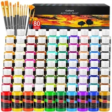 Caliart Acrylic Paint Set, 80 Colors 2oz/Bottle with 12 Brushes, Art Supplies...