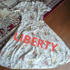 Liberty Floral Cotton Shirt Dress Short Sleeves Waist Ribbon Vintage