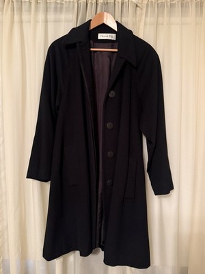 Christian Dior Vintage Black Lambs Wool Swing Coat, Buttoned