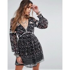 Free People Lace Floral Embroidery Dress 0 Boho Fairycore Womens