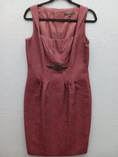 David Meister Women's Sheath Knee Length Dress 6 Burgundy Solid Casual Party