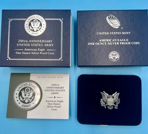 2025 Silver Eagle 250th ANNIVERSARY ARMY  Eagle Silver Proof  BOX ONLY OGP / COA
