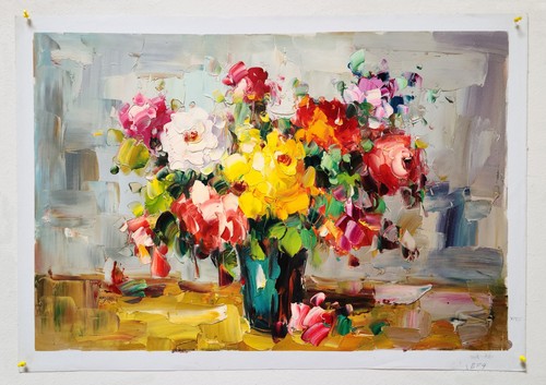 Impression Floral #5G-BF4, 24x36- 100% Hand painted Oil Painting on Canvas - Picture 2 of 5