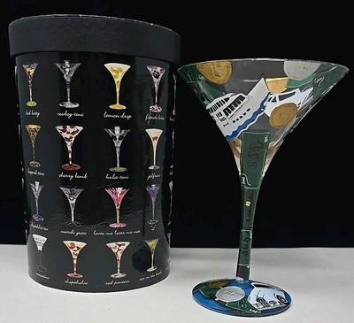 Wealthy Rich LOLITA Love My Martini Glass ''MILLIONAIRE'' RETIRED Hand Painted NOS