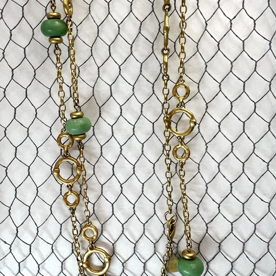 RLL Ralph Lauren Long Necklace Green Glass Beads Gold Tone 33” Boho - Image 3 of 4