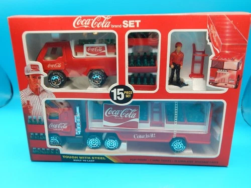 Vintage 1985 Buddy L Coca Cola 15 Piece Set Steel Tractor Trailer Coke Truck NOS