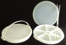 Two Tupperware Divided Party Servers with TupperSeal Lids and Carolier Handles