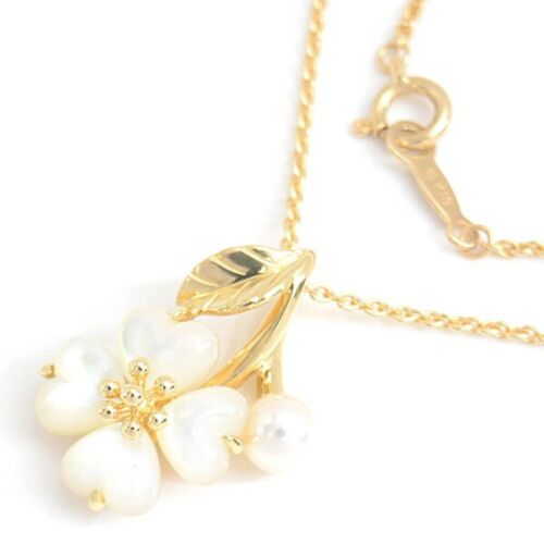Mikimoto Flower Pendant Pearl Shell Necklace K18 Yellow Gold 4.6mm Pearl - Picture 1 of 9