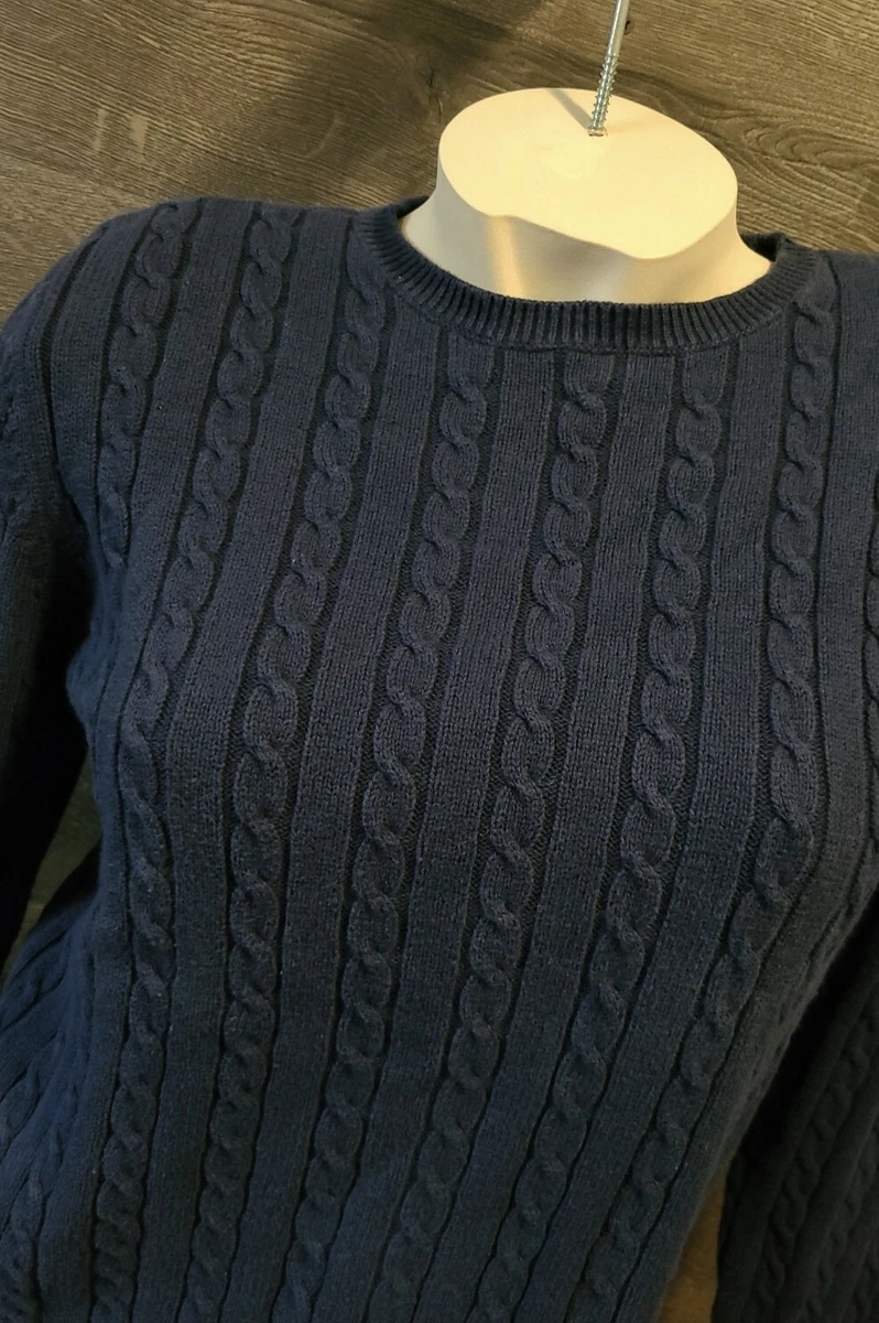 Cherokee Womenu0026#039;s Navy Blue Cotton Cable Knit Soft Sweater Medium | eBay
