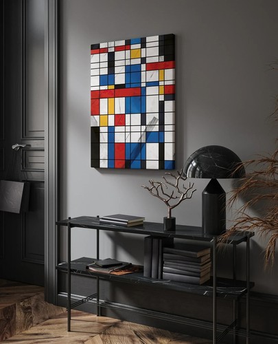 Abstract Red Blue, Black Geometric Art Unframed Canvas Print Australian Wall Art - Picture 3 of 4