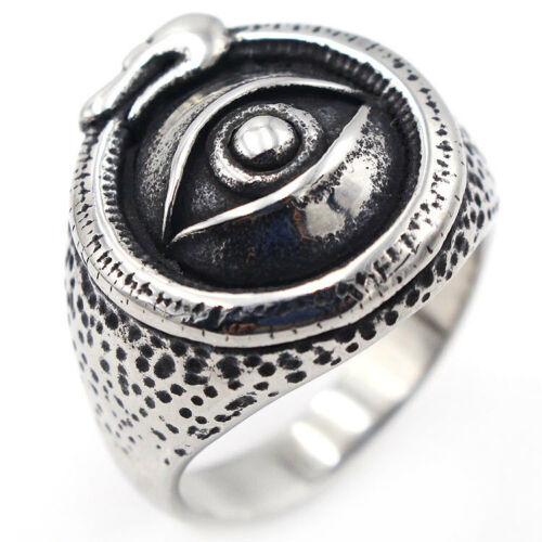 Vintage Angel's Eye Ring Stainless Steel Men's All Seeing God Eye Biker Ring - Picture 2 of 5