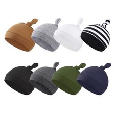 8 Pack Baby Newborn Hats Set Top-Knot Beanie Soft Stretchable Hats 8 Color-a