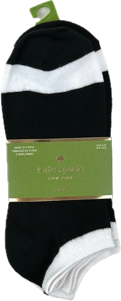 Kate Spade Mujer 3 Pk Negro Rosa No Show Poliéster Cojín Rayas Conjunto OS Foto 2 de 2