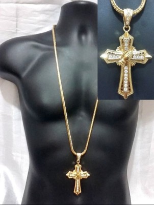 MENS HIP HOP GOLD CROSS & JESUS PENDANT W/ 36" FRANCO CHAIN NECKLACE MENS HIP HOP GOLD CROSS & JESUS PENDANT W/ 36" FRANCO CHAIN NECKLACE