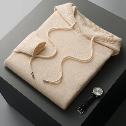 Hombres 100% Lana Suéter con Capucha Color Sólido Cachemira Sudadera con Capucha Cálida Sudadera - Imagen 17 de 28