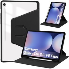 Galaxy Tab S10 FE 13.1" Case with Pen Holder Clear Back Rotating Stand Cover