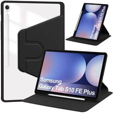 Galaxy Tab S10 FE+ (13.1") Case with Pen Holder Clear Back Rotating Stand Cover