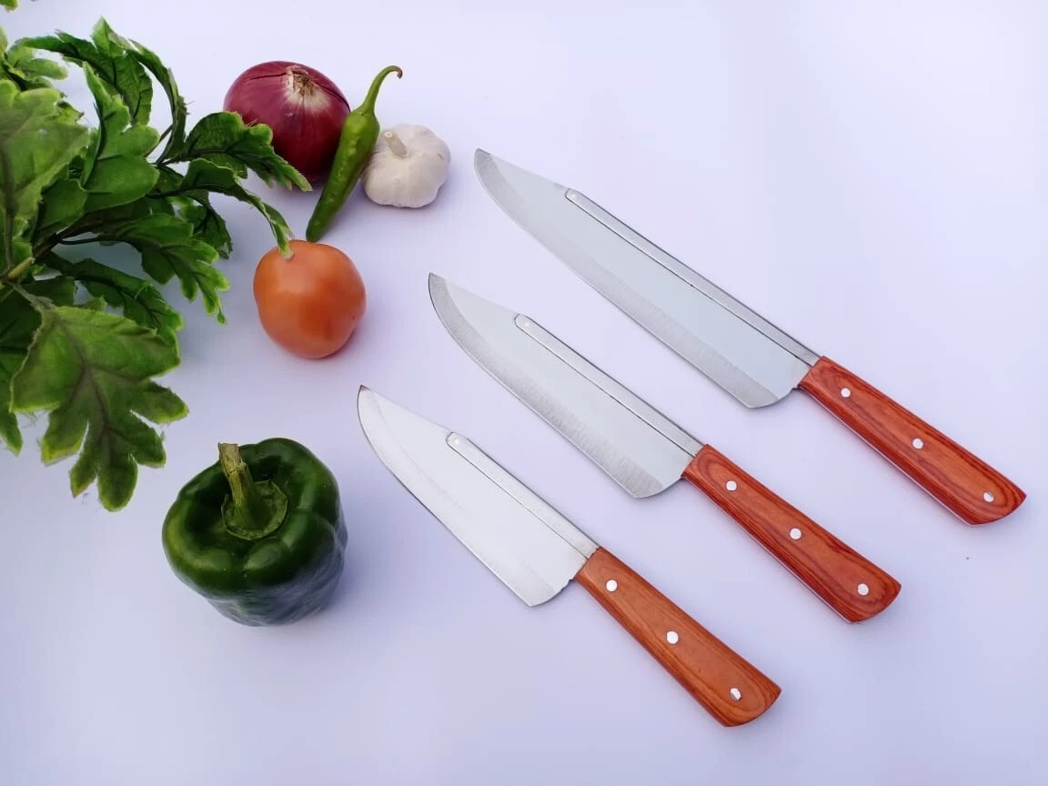 3 pieces kitchen knife set, color wooden handle, stainless steel premium quality