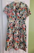 Hearts and Found Trudie shirtwaist dress tropical birds parrots GUC size XL