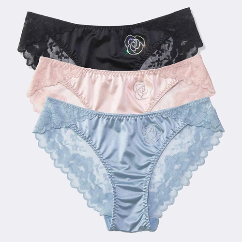 Shiny Satin Silky Lace Knickers Sexy Briefs Women Underwear Panties Seamless UK - Picture 17 of 29