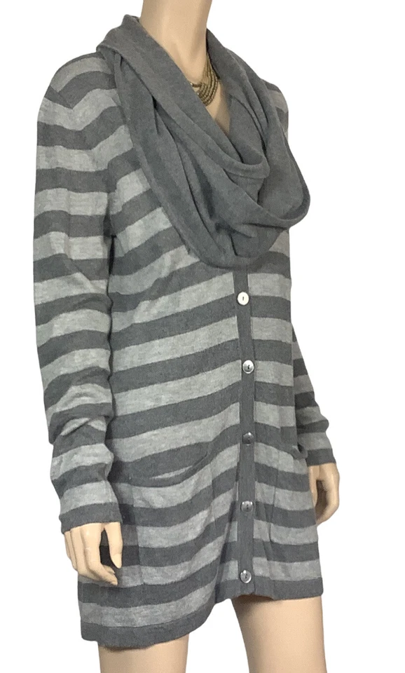 🌻 ** CÁRDIGAN KENNETH COLE MEZCLA LANA RAYAS LÍNEA LARGA BUFANDA DESMONTABLE TALLA M Foto 3 de 4