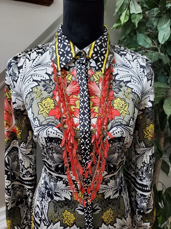 Bebe Women Multicolor Polyester Collared Long Sleeve Length Shirt Dress Size XS - Image 2 of 4