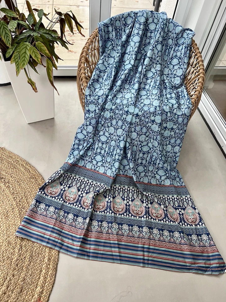 Bassetti Stoff MIRA B1 blau SATIN 250x125 f Decke Läufer Vorhang Kissen NEU